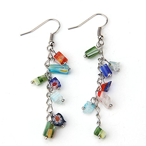 skyllc® Granos de Cristal de Murano Largo Gancho Pendientes para Chicas Mujeres