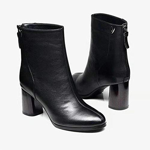 SKYROPNG Botas De Lluvia,Tacón Negro con Cremallera Impermeable Mujer Botas De Lluvia Zapatos De Tobillo Oficina Carrera Damas Vestido Boot,41