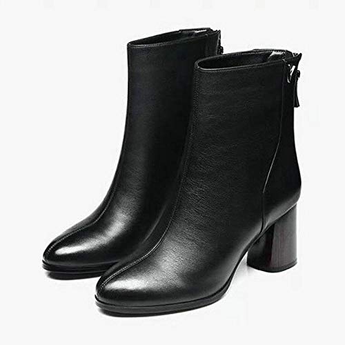SKYROPNG Botas De Lluvia,Tacón Negro con Cremallera Impermeable Mujer Botas De Lluvia Zapatos De Tobillo Oficina Carrera Damas Vestido Boot,41