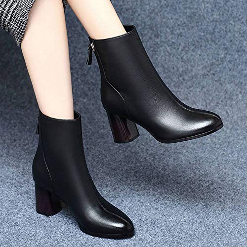 SKYROPNG Botas De Lluvia,Tacón Negro con Cremallera Impermeable Mujer Botas De Lluvia Zapatos De Tobillo Oficina Carrera Damas Vestido Boot,41