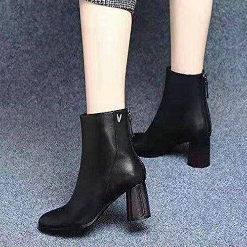 SKYROPNG Botas De Lluvia,Tacón Negro con Cremallera Impermeable Mujer Botas De Lluvia Zapatos De Tobillo Oficina Carrera Damas Vestido Boot,41