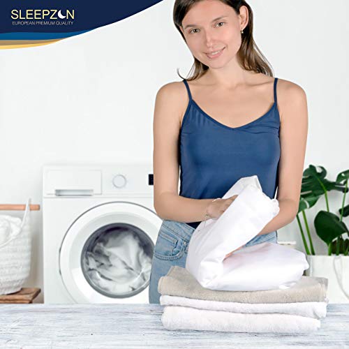 SLEEPZEN Protector de Colchón Impermeable 200x200cm, Muletón 100%, Cubre Colchón Anti-ácaros, Antibacteriano, Antimoho, hipoalergénico – Hecho en Europa – 15 años de garantía