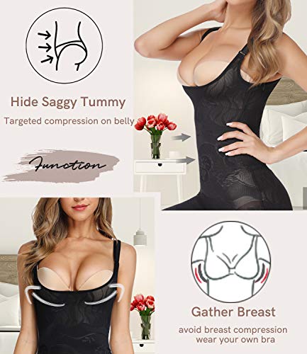 SLIMBELLE Bodies Moldeadores Faja Reductor Sin Costuras Body Shaper Ajustable Bodysuit Adelgazante Shapewear Lencería Postparto Negro 38