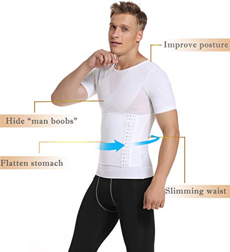 SLIMBELLE® Hombre Camiseta Reductora Ropa Adelgazante Moldeadora con Faja Ajustable para Deportes Fitness Negro Blanco