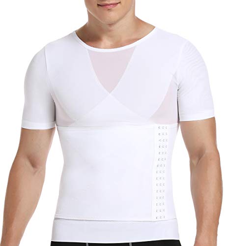 SLIMBELLE® Hombre Camiseta Reductora Ropa Adelgazante Moldeadora con Faja Ajustable para Deportes Fitness Negro Blanco