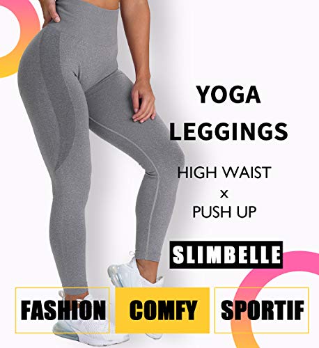 SLIMBELLE Mallas Push up Mujer Leggings Shorts Deportivos Pantalones Yoga Leggins de Cintura Alta Bolsillos Cortos Pantalón Deporte Verano para Fitness Correr Entrenamiento (Gris, M)