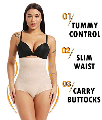 SLIMBELLE® Mujer Bragas Moldeadoras de Cintura Alta Faja Reductora de Barriga Adelgazante Control de Body Braguitas Elástico Lencería Invisible Shapewear Briefs Vientre Plano Eleva Trasero