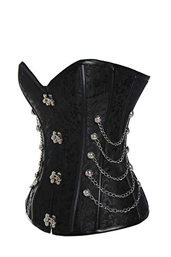 SLIMBELLE Steampunk Corsé Gótico Bustier Vintage Corset Top Brocado Estampado Negro&Blanco&Multicolor + Bragas Tanga