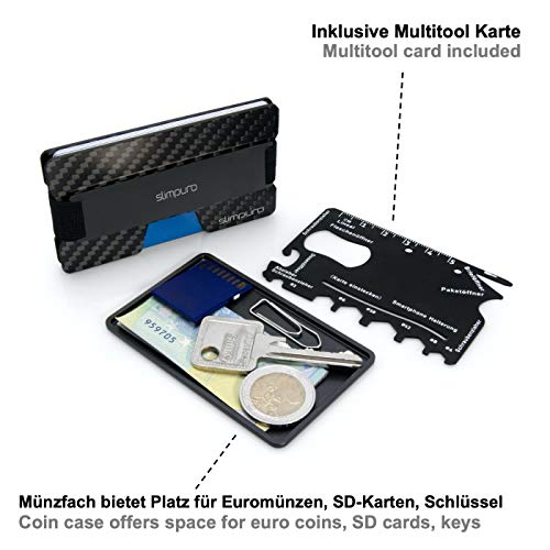 slimpuro Caso Prima de la Tarjeta de crédito de Carbono con la Moneda de Compartimiento y del Metal del Clip del Dinero (Plata del Clip del Metal) … (Negro)