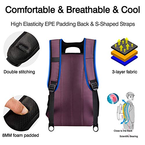 SLOTRA Mochila Antirrobo Impermeable, Mochila Portátil 15.6 Pulgadas con Puerto de Carga USB Impermeable Trabajo Ordenador Viaje Negocio Multiusos Daypacks(Púrpura)