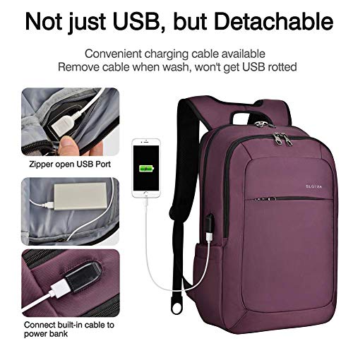 SLOTRA Mochila Antirrobo Impermeable, Mochila Portátil 15.6 Pulgadas con Puerto de Carga USB Impermeable Trabajo Ordenador Viaje Negocio Multiusos Daypacks(Púrpura)