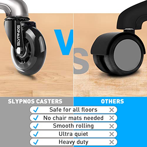 Slypnos - 10x22 mm Ruedas para IKEA Silla Oficina (5 Piezas), Ruedas para Muebles, Ruedas de Repuesto Caster Silencioso y Seguro para Cualquier Lugar (75mm(3'') - MAX 250kg)