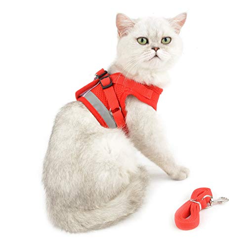 smalllee_Lucky_Store - de Malla Suave arnés y Correa para Gato antiescape Anti tirones arneses para Perros pequeños,Reflectante no se escapen Ajustable, Chaleco para Cachorros,Rojo,S