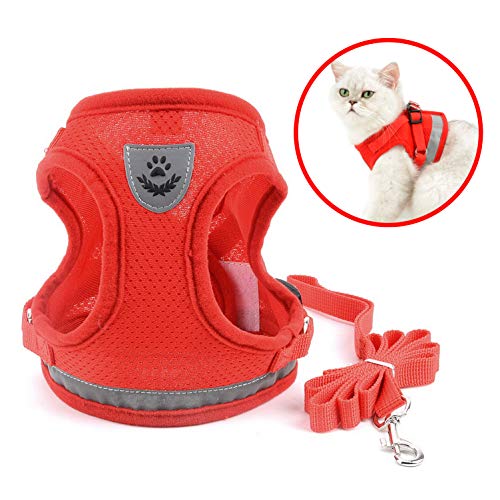 smalllee_Lucky_Store - de Malla Suave arnés y Correa para Gato antiescape Anti tirones arneses para Perros pequeños,Reflectante no se escapen Ajustable, Chaleco para Cachorros,Rojo,S