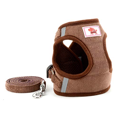 smalllee_Lucky_Store - de Pana arnés y Correa para Gatos antiescape Anti tirones arnés y correaes para Perros pequeños,Reflectante no se escapen Ajustable, Chaleco para Cachorros,marrón,XL