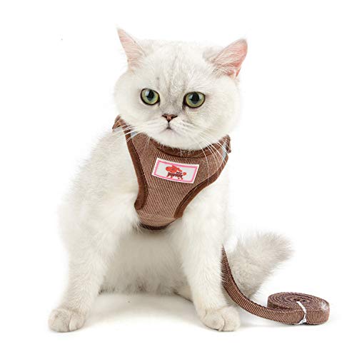 smalllee_Lucky_Store - de Pana arnés y Correa para Gatos antiescape Anti tirones arnés y correaes para Perros pequeños,Reflectante no se escapen Ajustable, Chaleco para Cachorros,marrón,XL