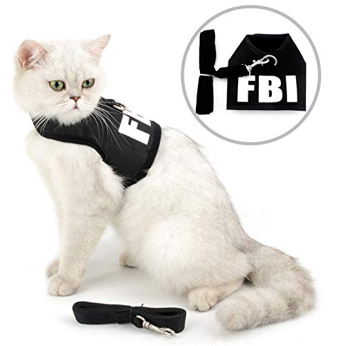 smalllee_Lucky_Store - FBI arnés y Correa para Gato antiescape de Malla arneses para Perros pequeños Anti tirones, no se escapen Ajustable, Chaleco para Cachorros,Negro,M