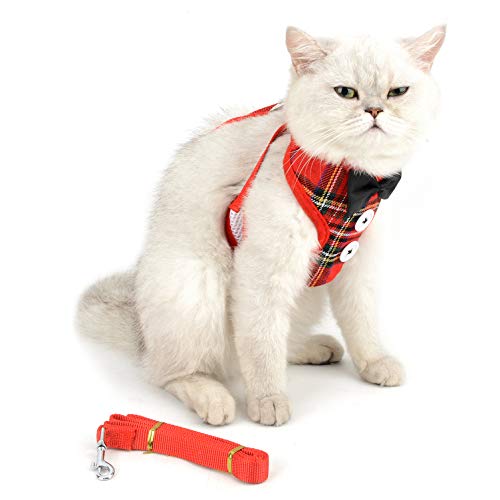 smalllee_Lucky_Store - Pajarita arnés y Correa para Gato antiescape Esmoquin arneses para Perros pequeños Anti tirones, no se escapen Ajustable, Chaleco para Cachorros,Rojo,S