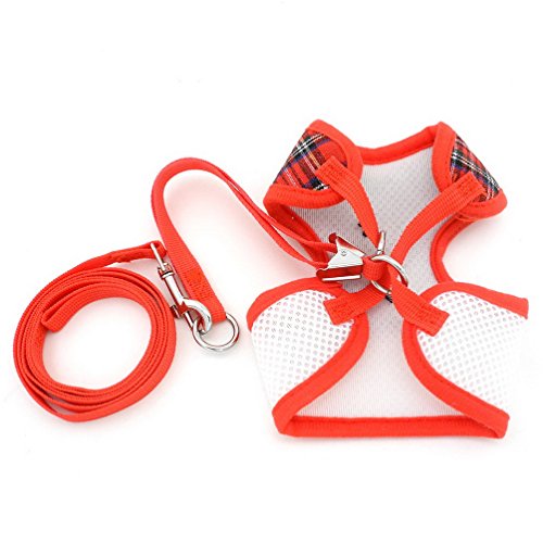 smalllee_Lucky_Store - Pajarita arnés y Correa para Gato antiescape Esmoquin arneses para Perros pequeños Anti tirones, no se escapen Ajustable, Chaleco para Cachorros,Rojo,S