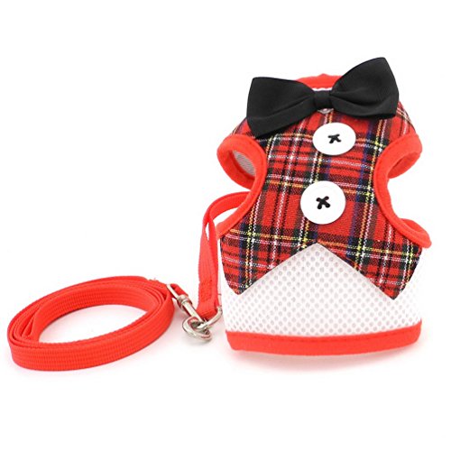 smalllee_Lucky_Store - Pajarita arnés y Correa para Gato antiescape Esmoquin arneses para Perros pequeños Anti tirones, no se escapen Ajustable, Chaleco para Cachorros,Rojo,S