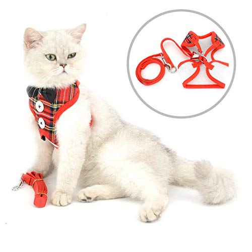 smalllee_Lucky_Store - Pajarita arnés y Correa para Gato antiescape Esmoquin arneses para Perros pequeños Anti tirones, no se escapen Ajustable, Chaleco para Cachorros,Rojo,S