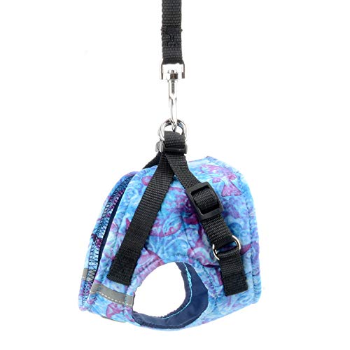smalllee_Lucky_Store Peces Tropicales arnés con Correa para Perros pequeños y Gatos,Reflectante Ajustable Anti tirones no se escapen,fácil de Poner Chaleco para Cachorros,Azul,M