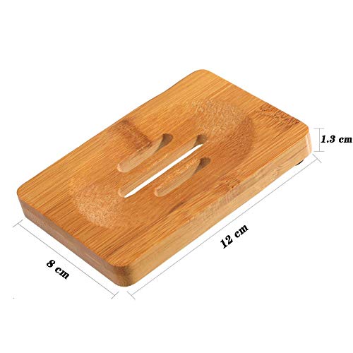 Smart Nice 4 Pcs Jabonera Jabonera de Madera Natural Bambú Bandeja de Jabón para Baño,Incluye 1 Esponja de Baño