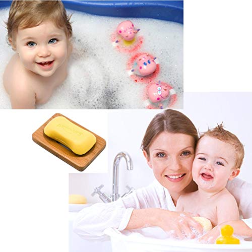 Smart Nice 4 Pcs Jabonera Jabonera de Madera Natural Bambú Bandeja de Jabón para Baño,Incluye 1 Esponja de Baño