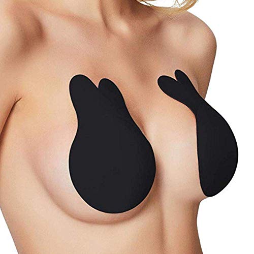 Smart Nice Sujetador sin Tirantes Invisible Adhesivo Espalda Silicona Adhesivo y Push up Reutilizable para Las Sujetadores(Regalo) para Vestidos sin Espalda (Cup C/D, Negro & Blanco, Ear)