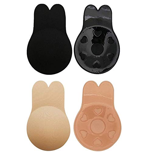Smart Nice Sujetador sin Tirantes Invisible Adhesivo Espalda Silicona Adhesivo y Push up Reutilizable para Las Sujetadores(Regalo) para Vestidos sin Espalda (Cup C/D, Negro & Blanco, Ear)