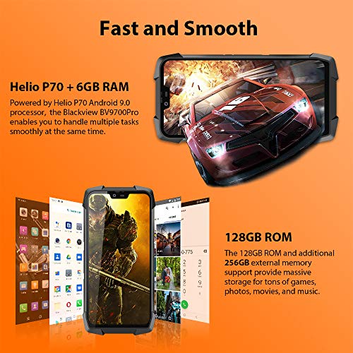 Smartphone Impermeable, Blackview BV9700 Pro IP68 & IP69K Móvil Resistente, Android 9.0 Helio P70 Dual SIM 4G Moviles Libres, 6GB+128GB SD 256GB, 16MP+8MP+16MP, NFC/Pulsómetro/Face ID