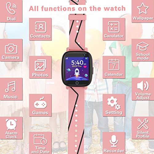 Smartwatch Niños - Relojes Inteligentes Teléfono con Música Juegos SOS Cámara Cronómetro Despertador Grabadora Pantalla Táctil Linterna, Reloj Llamada Niños Regalos Cumpleaños para 4-12 Años (Rosa)