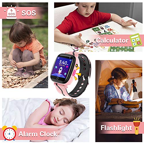 Smartwatch Niños - Relojes Inteligentes Teléfono con Música Juegos SOS Cámara Cronómetro Despertador Grabadora Pantalla Táctil Linterna, Reloj Llamada Niños Regalos Cumpleaños para 4-12 Años (Rosa)