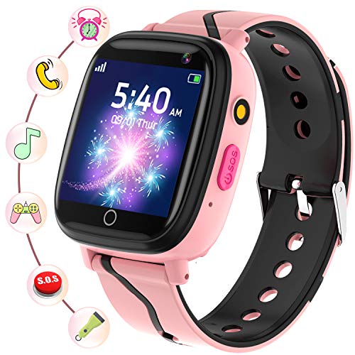 Smartwatch Niños - Relojes Inteligentes Teléfono con Música Juegos SOS Cámara Cronómetro Despertador Grabadora Pantalla Táctil Linterna, Reloj Llamada Niños Regalos Cumpleaños para 4-12 Años (Rosa)