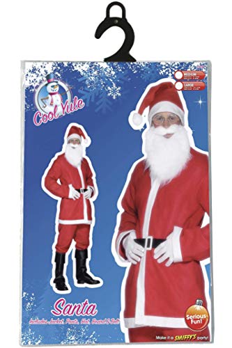 Smiffy's-20841L Santa Disfraz de Papá Noel, con Chaqueta, pantalón, Barba, Gorro y cinturón, Color Rojo, L-Tamaño 42"-44" (20841L)