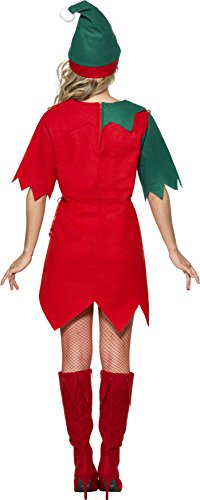 Smiffys Disfraz de elfa con gorro y túnica, Rojo y verde, Large
