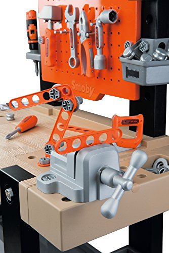 Smoby-Black + Decker Black & Decker-Bricolo Center Taller Banco Herramientas Infantil-función Clavo Sube y Baja-más de 90 Piezas-Incluye Coche para Construir 360701, Color Negro y Rojo