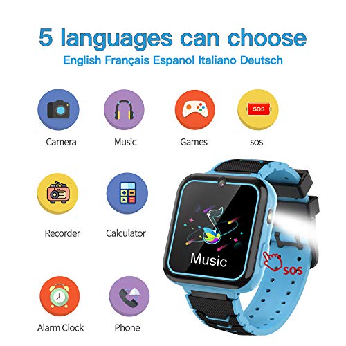 Smooce Smartwatch para Niños, Reloj Inteligente Niños Teléfono con 1.54 Pulgadas Pantalla Táctil, MP3 Música,Llamada SOS, Juego, Cámara, Linterna, Alarma,Reloj Regalo【Tarjeta SD de 1GB incluida】