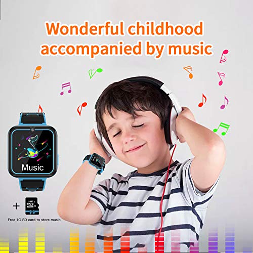 Smooce Smartwatch para Niños, Reloj Inteligente Niños Teléfono con 1.54 Pulgadas Pantalla Táctil, MP3 Música,Llamada SOS, Juego, Cámara, Linterna, Alarma,Reloj Regalo【Tarjeta SD de 1GB incluida】