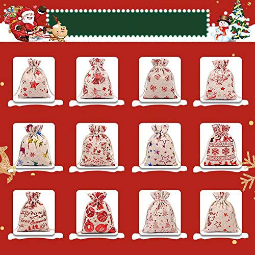 Smosyo Embrague NavideñO Bolsas De Regalo con CordóN De Lino Calendario De Adviento NavideñO para JoyeríA Regalo Boda Viaje DecoracióN NavideñA