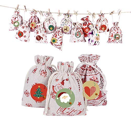 Smosyo Embrague NavideñO Bolsas De Regalo con CordóN De Lino Calendario De Adviento NavideñO para JoyeríA Regalo Boda Viaje DecoracióN NavideñA