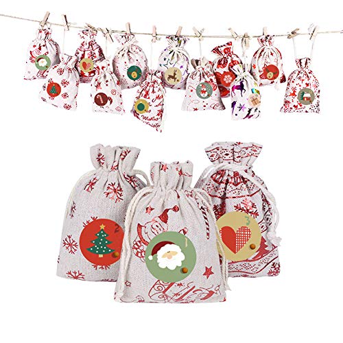 Smosyo Embrague NavideñO Bolsas De Regalo con CordóN De Lino Calendario De Adviento NavideñO para JoyeríA Regalo Boda Viaje DecoracióN NavideñA