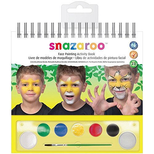 Snazaroo cara pinta caras conjunto, la paleta de maquillaje con pincel, esponja y 1 libro de maquillaje, 6 colores