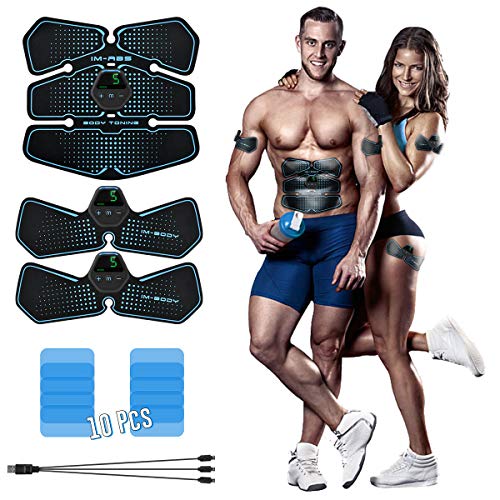 SNUNGPHIR Electroestimulador Muscular Abdominales, EMS Estimulador Muscular Abdominales Cinturón, ABS Estimulador Muscular para Bdomen/Brazo/Piernas/Glúteos, Carga USB