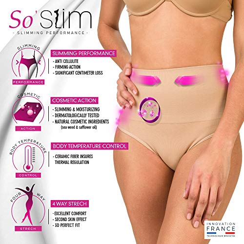 So Slim – Braga reductora para mujer – Diario/noche – Funda reductora – anticelulitis reafirmante y efecto push up – Tecnología francesa Cosméto Ceremic duna L