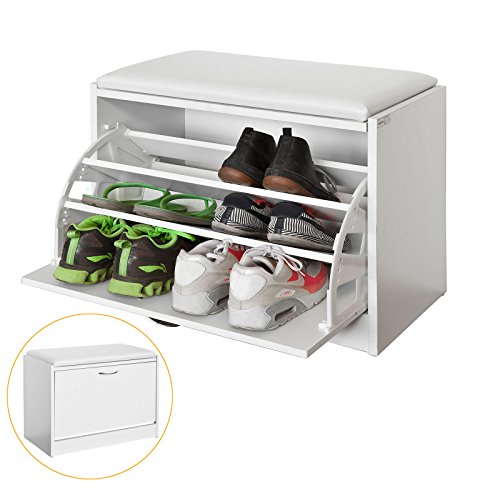 SoBuy Armario Zapatero, Taburete, Puff Caja, Banco, Estantería para Zapatos, Chifonier, FSR16-W, ES (Zapatero)