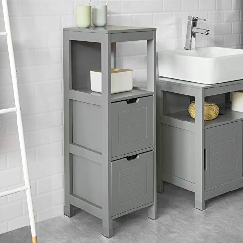 SoBuy FRG127-SG Mueble Columna de baño Armario para baño-1 estantes y 2 Cajones ES (Gris Oscuro)