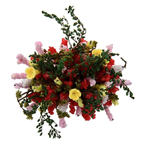 SODIAL(R) Arbusto flor multicolor con pote de madera miniatura casa de munecas 1/12