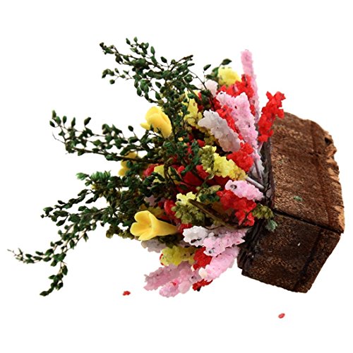 SODIAL(R) Arbusto flor multicolor con pote de madera miniatura casa de munecas 1/12