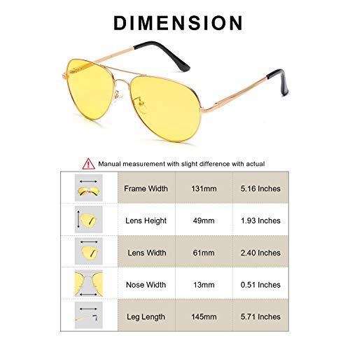 SODQW Clásico HD Gafas de Visión para Conduccion Nocturna Hombre Mujer Polarizadas Lente Amarilla Anti Reflectante - 100% UVA/UVB Protección (Marco Dorado Lente Amarilla)